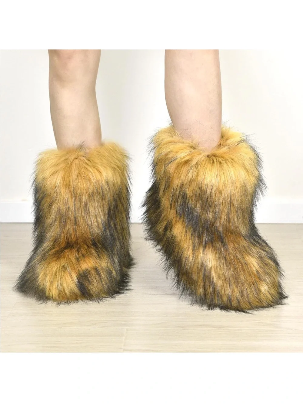 Women’s Faux Fur Winter Booties in Golden Brown